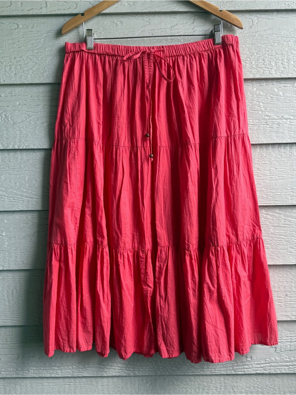 White Stag 100% Cotton Tiered Boho Midi Skirt Coral Pink Elastic Waist 16/18